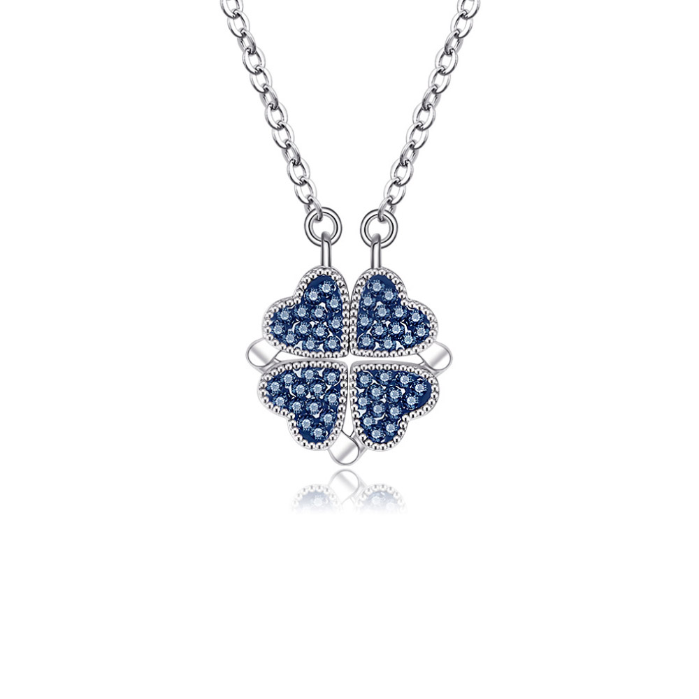 Four Leaf Clover Lucky Symbols Blue Necklace